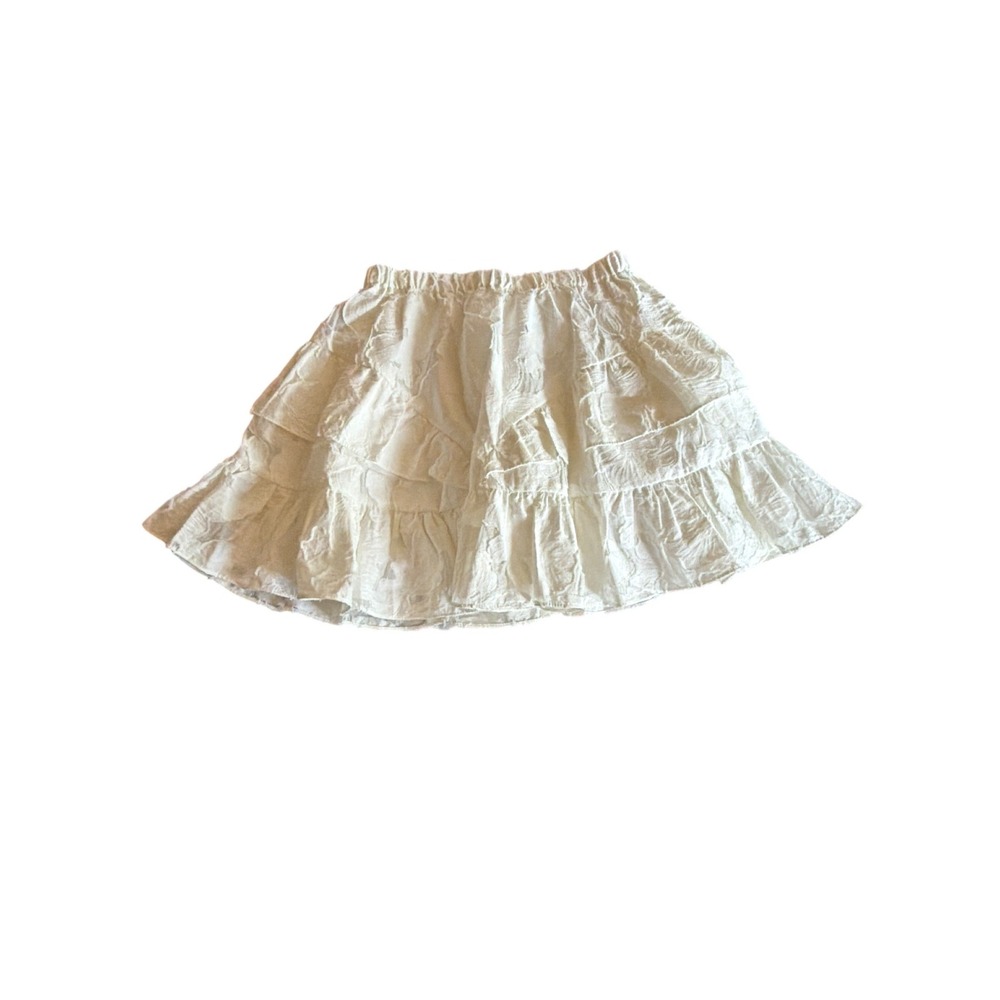 Country Road Skirt White Tiered Mini Textured Floral Elastic Waist Ruffle Cotton